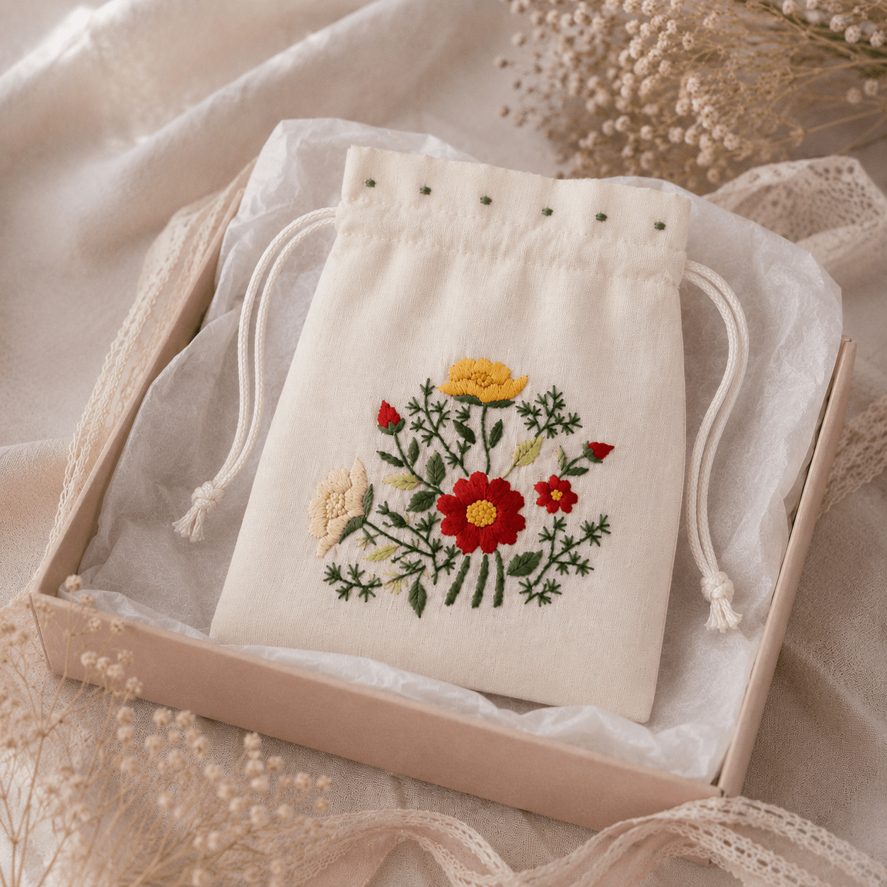 VADVIRÁG - zsinóros textiltasak választható mintával 15 x 20 cm - Greens Of Daisy