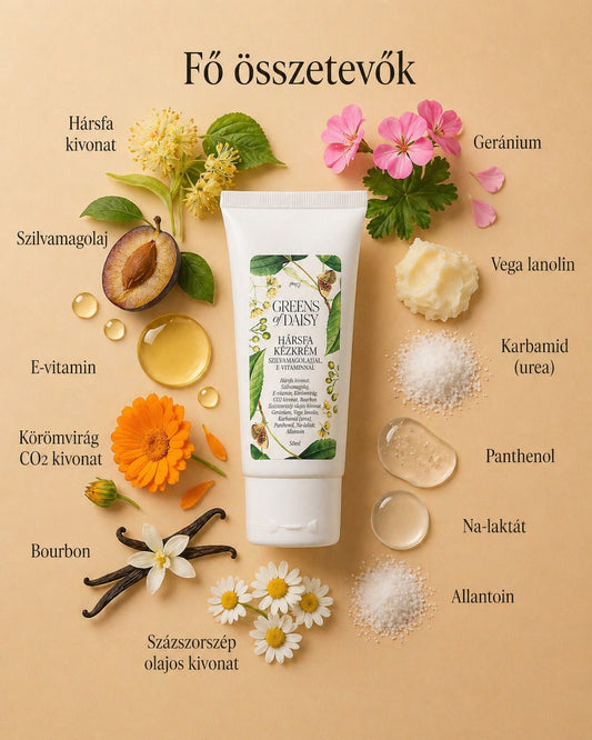 Hársfa kézkrém szilvamagolajjal, E - vitaminnal - Greens Of Daisy